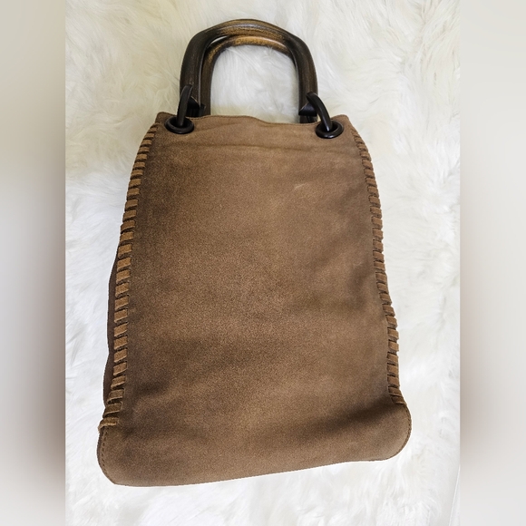 Authentic Gucci Hand Bag Bamboo Brown Suede Leather - Picture 6 of 17